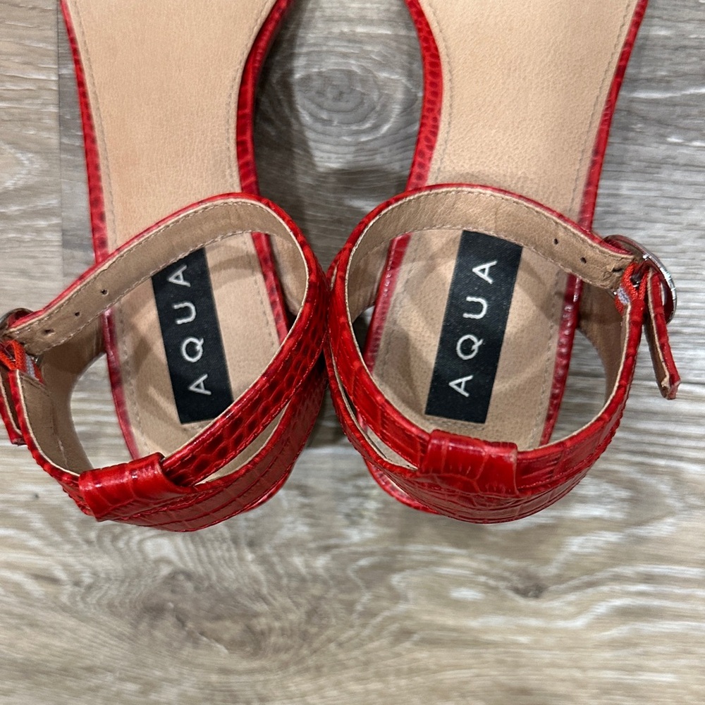 Aqua Red Croc-Patterned Heels - Picture 6 of 14